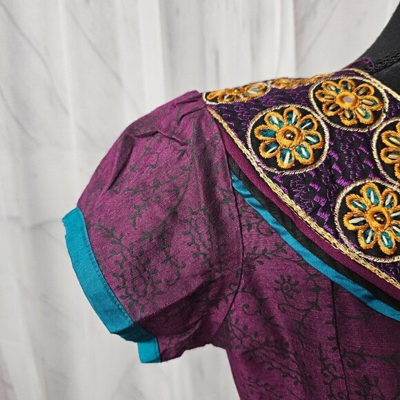 NWT Pothy's Purple Orange Floral Embroidered Ethnic Boho Babydoll Blouse Size XL - Picture 3 of 14